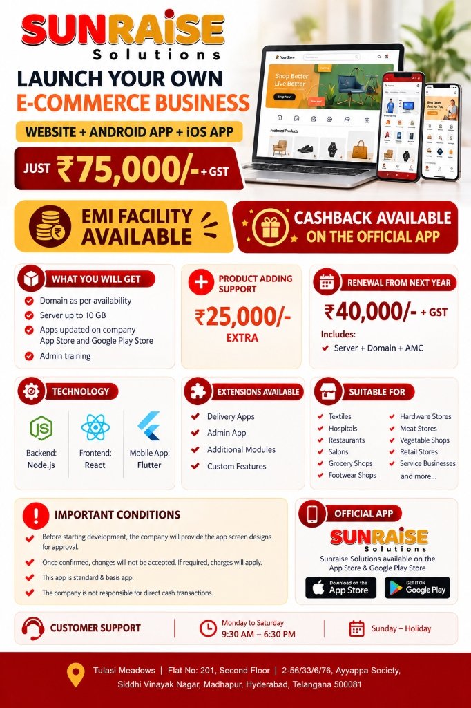 Sunraise Solutions - Launch Your Own E-Commerce Business for ₹75,000